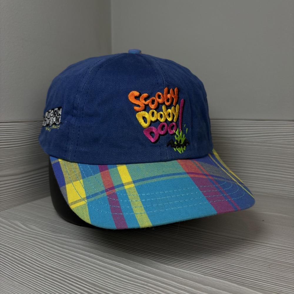 Vintage 90's Scooby Doo Cartoon Network Hat Plaid Scrunchie Tail Back Cap Tie